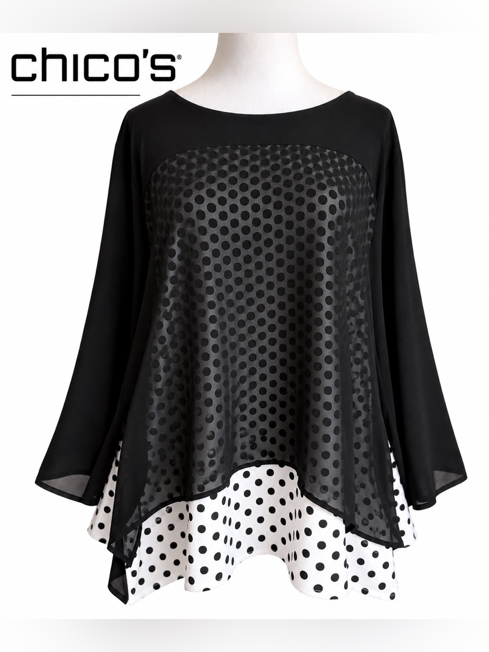 Chico's Black & White Polka Dot Layered Tunic